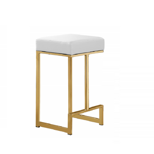 English Elm 25 in Backless Faux Leather Counter Stools with Brushed Gold Sled Base Set of 2 Gold+White B011P497734