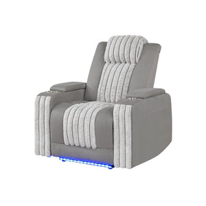 English Elm Duran Power Recliner with Led Lighting Usb Charging and Adjustable Headrest Support Grey B201P412681