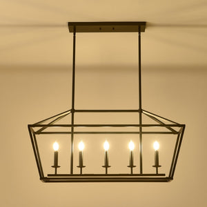 English Elm 7-light Industrial Matte Black Linear Pendant for Kitchen Island or Dining Room W5008P465026