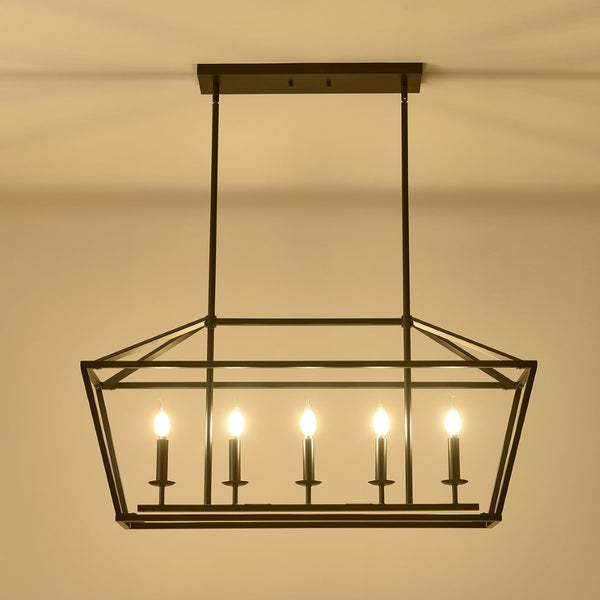 English Elm 7-light Industrial Matte Black Linear Pendant for Kitchen Island or Dining Room W5008P465026