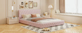 English Elm Queen Size Upholstered Bed With Tufted Headboard, Modern Velvet Platform Bed , No Box Spring Required, Pink