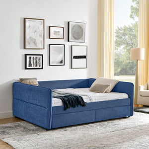 English Elm Queen Boucle Tufted Daybed Sofa with Storage Drawers Eucalyptus Frame Guest Room Blue W1413S00179