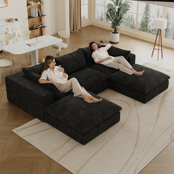 English Elm 118.2" Cloud Sofa - Luxurious Corduroy, Deep Seating & Modular Design For Ultimate Comfort & Versatility W2824S00108