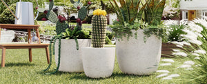 English Elm U_style Mgo Concrete Look Round Planters Set of 3 Lightweight Stackable Outdoor Pots White N711P406670A