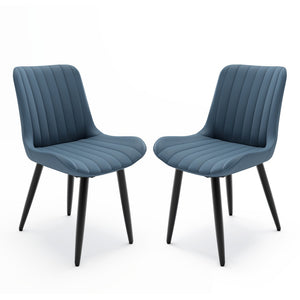 English Elm Set of 2 Armless Pu Leather Dining Chairs Cushioned Seat Brushed Metal Legs Modern Blue W3316P426930