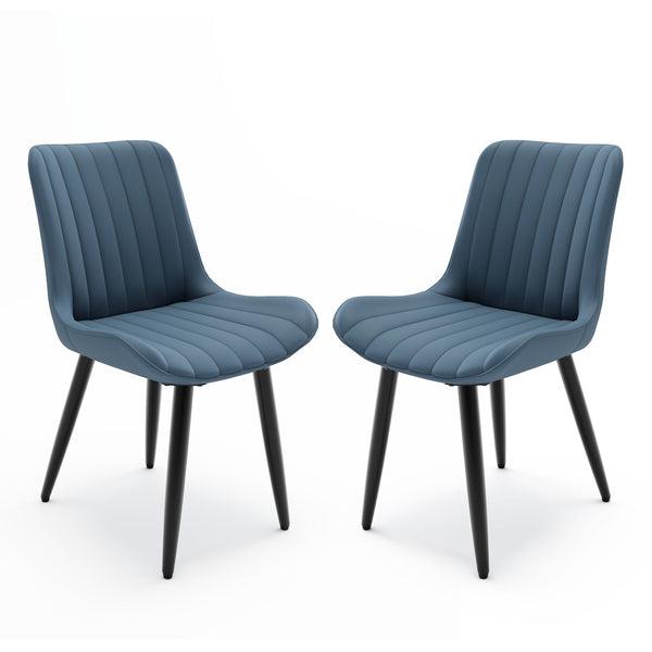 English Elm Set of 2 Armless Pu Leather Dining Chairs Cushioned Seat Brushed Metal Legs Modern Blue W3316P426930