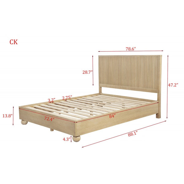 English Elm California King Fluted Platform Bed with Sculptural Headboard, Light Oak Finish – Modern Warm Wood Appeal, Easy Assembly B011S01964