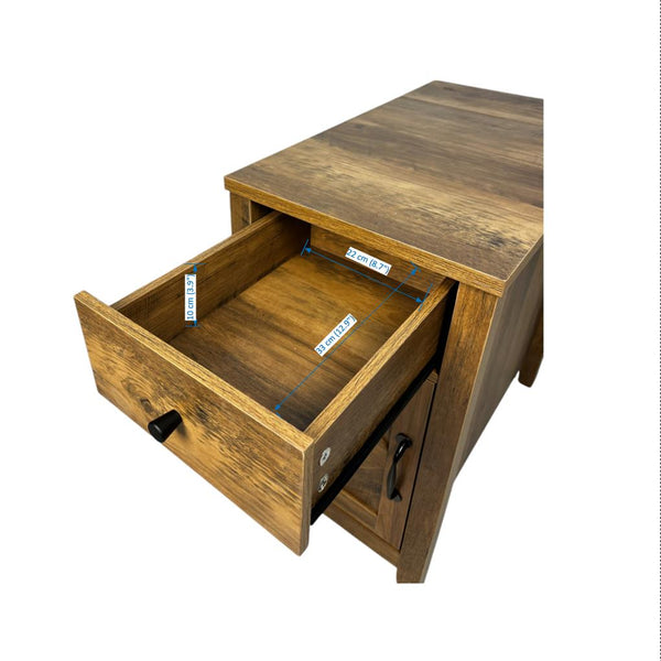 English Elm Farmhouse Nightstand with Charging Station and Barn Door Drawer — USB-C, AC Outlets, Compact Storage Antique brown W1412P230409