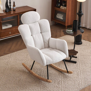English Elm 055-teddy Plush Fabric Nursery Glider with High Back Support and Modern Rocking Base W527P228306