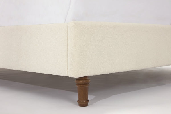 English Elm Harper Wingback King Bed Ivory Boucle Upholstery Walnut Legs Elegant Master Bedroom B191P458351