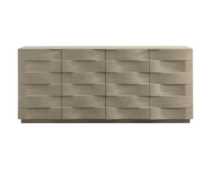 Sunpan Hoyos Sideboard - Elegant Light Wash Finish with Curved Panels & Warm Brass Handles for Modern Spaces