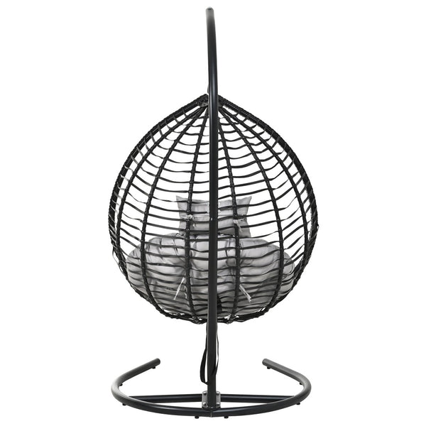English Elm U_style Wicker Hanging Egg Chair with Stand Foldable Indoor Outdoor Swing Seat Black+ Gray N711P389502E