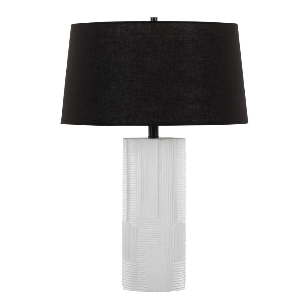 English Elm Petra Sculptural Cream Polyresin Table Lamp Set Glam Art Deco Black Linen Shade B202P224185