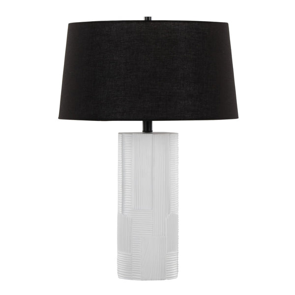 English Elm Petra Sculptural Cream Polyresin Table Lamp Set Glam Art Deco Black Linen Shade B202P224185