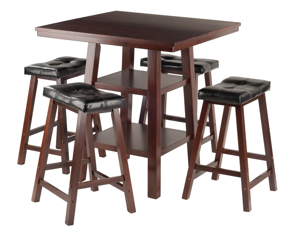 Winsome Wood Orlando 5-piece High Table Set With Cushioned Stools – Stylish Storage For Dining & Workspace Use Walnut Solid ,Composite Wood 94506-winsome-wood