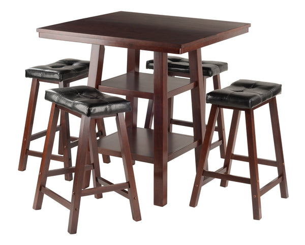 Winsome Wood Orlando 5-piece High Table Set With Cushioned Stools – Stylish Storage For Dining & Workspace Use Walnut Solid ,Composite Wood 94506-winsome-wood