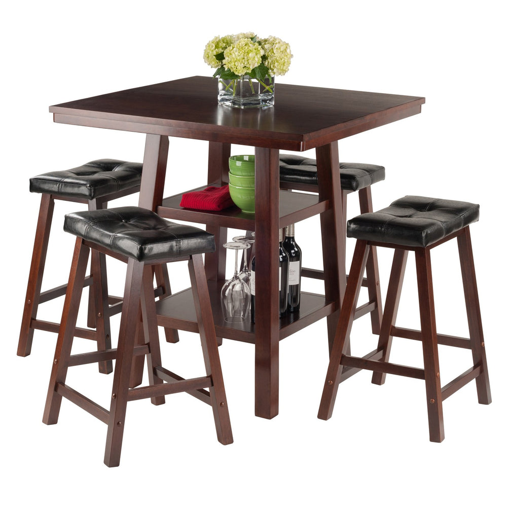 Winsome Wood Orlando 5-piece High Table Set With Cushioned Stools – Stylish Storage For Dining & Workspace Use Walnut Solid ,Composite Wood 94506-winsome-wood