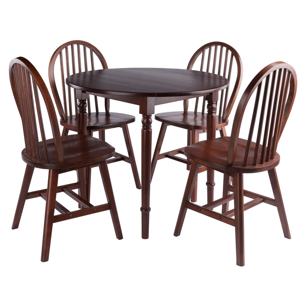 Winsome Wood Sorella 5-piece Vintage Drop Leaf Dining Table Set With Windsor Chairs - Elegant Walnut Finish Walnut Solid Wood 94507-winsome-wood