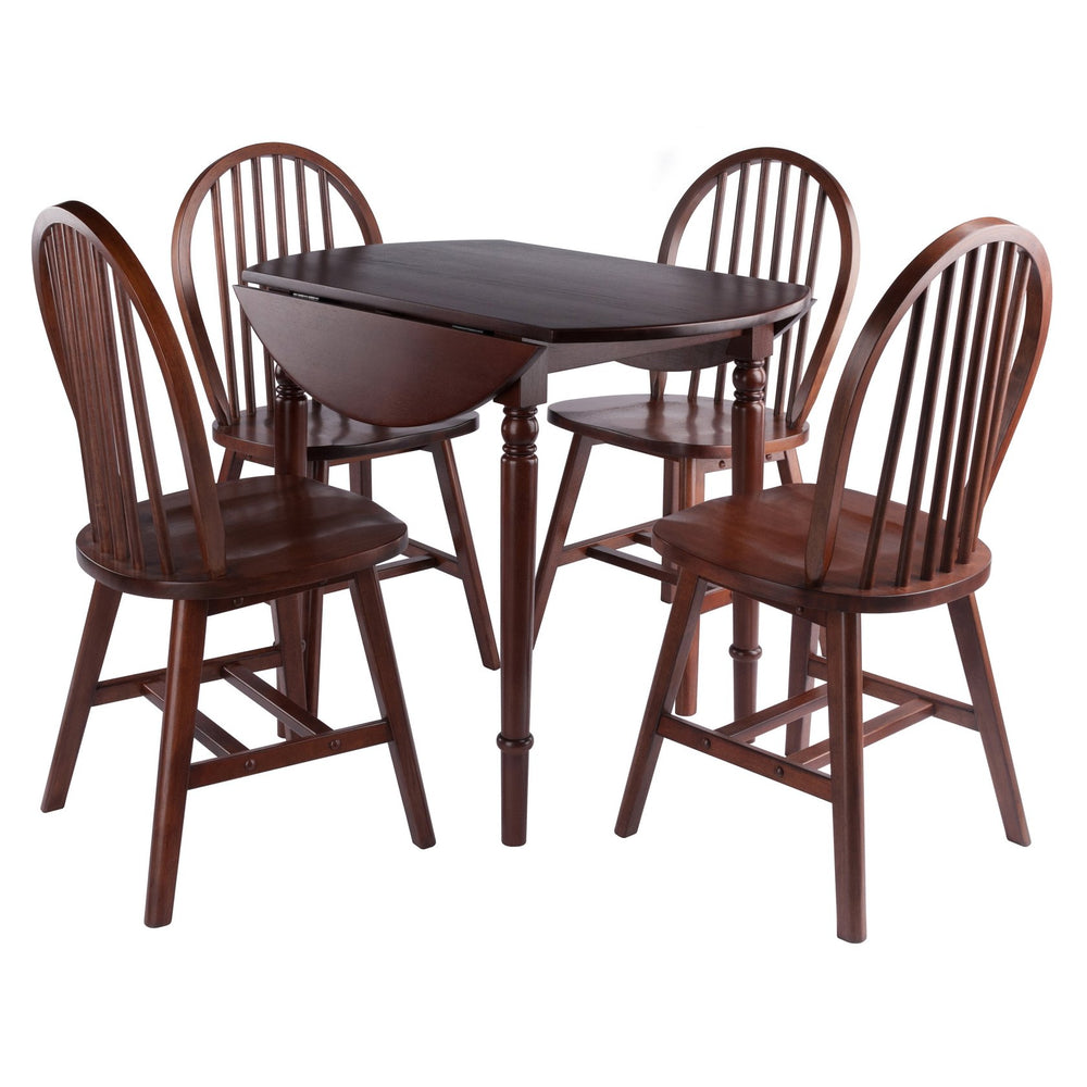 Winsome Wood Sorella 5-piece Vintage Drop Leaf Dining Table Set With Windsor Chairs - Elegant Walnut Finish Walnut Solid Wood 94507-winsome-wood