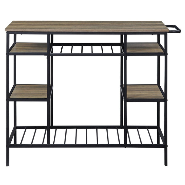 English Elm Rustic Kitchen Island With Open Shelving And Sturdy Black Frame – Perfect For Storage & Prep B062P184581-GIGA