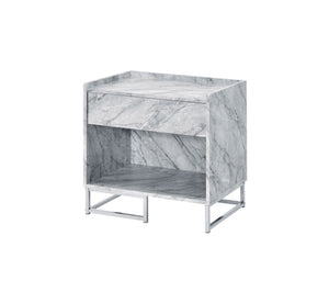 English Elm Azrael White Faux Marble Top Accent Table with Chrome Metal Base, Drawer & Open Storage, 100lb Limit B2726P340578