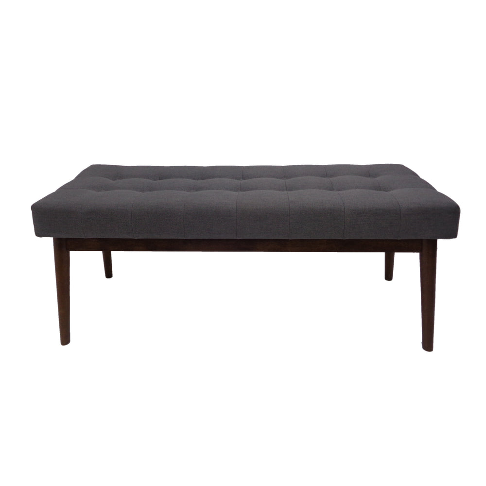 English Elm Christopher Knight Home® - Mid-Century Upholstered Storage Bench with Button-Tufted Top, Walnut Legs, Handcrafted Accent Seat Grey 61147.00GRY