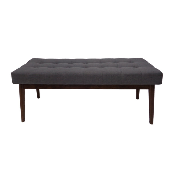 English Elm Christopher Knight Home® - Mid-Century Upholstered Storage Bench with Button-Tufted Top, Walnut Legs, Handcrafted Accent Seat Grey 61147.00GRY
