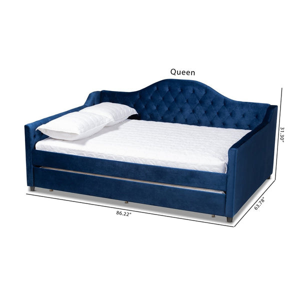 Baxton Studio Baxton Studio Perry Elegant Royal Blue Velvet Daybed with Trundle - Modern and Stylish Sleeping Solution Queen CF8940-Navy Blue-Daybed-Q/T