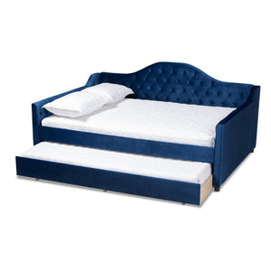 Baxton Studio Baxton Studio Perry Elegant Royal Blue Velvet Daybed with Trundle - Modern and Stylish Sleeping Solution Queen CF8940-Navy Blue-Daybed-Q/T