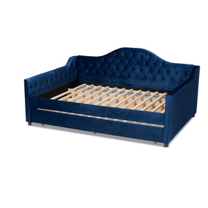 Baxton Studio Baxton Studio Perry Elegant Royal Blue Velvet Daybed with Trundle - Modern and Stylish Sleeping Solution Queen CF8940-Navy Blue-Daybed-Q/T