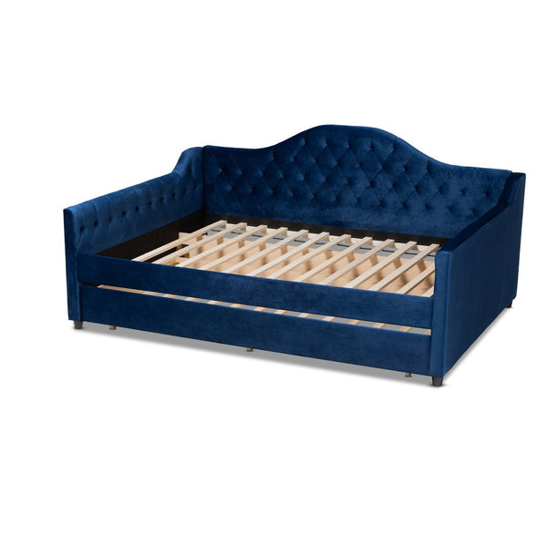 Baxton Studio Baxton Studio Perry Elegant Royal Blue Velvet Daybed with Trundle - Modern and Stylish Sleeping Solution Queen CF8940-Navy Blue-Daybed-Q/T