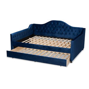 Baxton Studio Baxton Studio Perry Elegant Royal Blue Velvet Daybed with Trundle - Modern and Stylish Sleeping Solution Queen CF8940-Navy Blue-Daybed-Q/T
