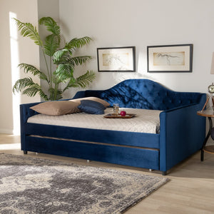 Baxton Studio Baxton Studio Perry Elegant Royal Blue Velvet Daybed with Trundle - Modern and Stylish Sleeping Solution Queen CF8940-Navy Blue-Daybed-Q/T