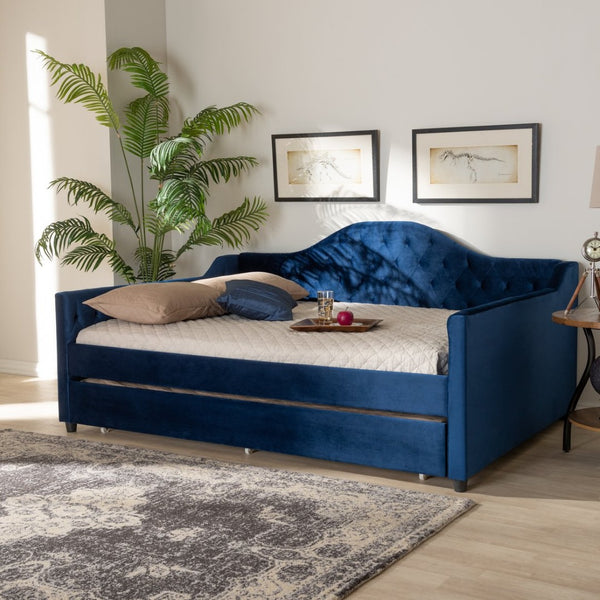 Baxton Studio Baxton Studio Perry Elegant Royal Blue Velvet Daybed with Trundle - Modern and Stylish Sleeping Solution Queen CF8940-Navy Blue-Daybed-Q/T
