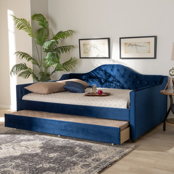 Baxton Studio Baxton Studio Perry Elegant Royal Blue Velvet Daybed with Trundle - Modern and Stylish Sleeping Solution Queen CF8940-Navy Blue-Daybed-Q/T