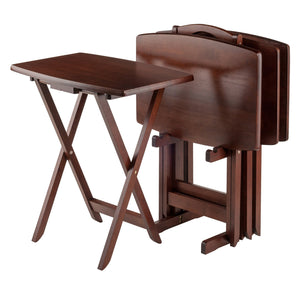 Winsome Wood Darryl 5-piece Snack Table Set - Oversized Walnut Folding Tables For Effortless Entertaining & Storage Walnut Solid ,Composite Wood 94517-winsome-wood