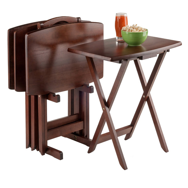 Winsome Wood Darryl 5-piece Snack Table Set - Oversized Walnut Folding Tables For Effortless Entertaining & Storage Walnut Solid ,Composite Wood 94517-winsome-wood