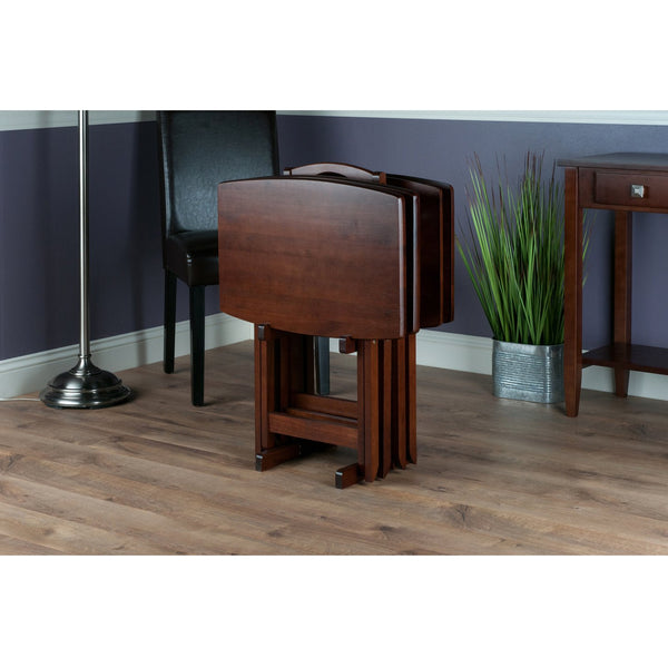 Winsome Wood Darryl 5-piece Snack Table Set - Oversized Walnut Folding Tables For Effortless Entertaining & Storage Walnut Solid ,Composite Wood 94517-winsome-wood