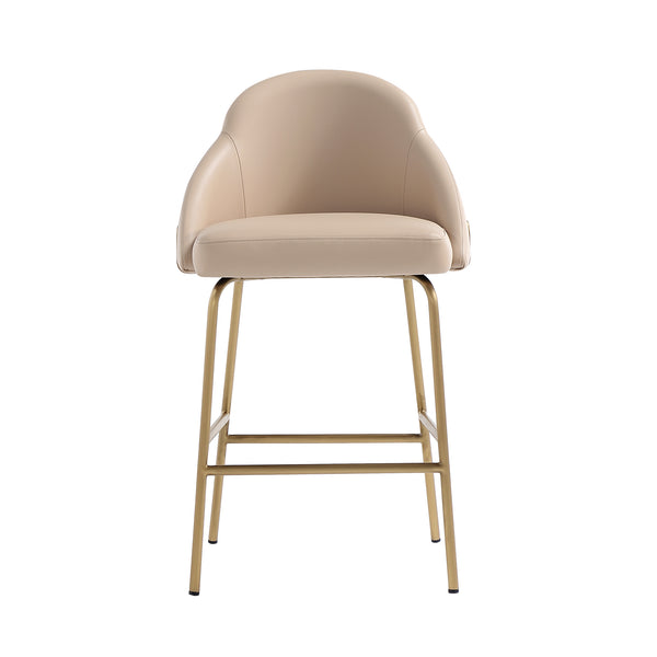 English Elm Gracie Metal Upholstered Counter Stool with Gold Frame and Luxurious Leatherette, 26" Seat Height Tan+Gold B365P397986