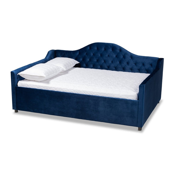 Baxton Studio Baxton Studio Perry Luxurious Royal Blue Velvet Daybed with Button Tufting for Stylish Comfort CF8940-Navy Blue-Daybed-F