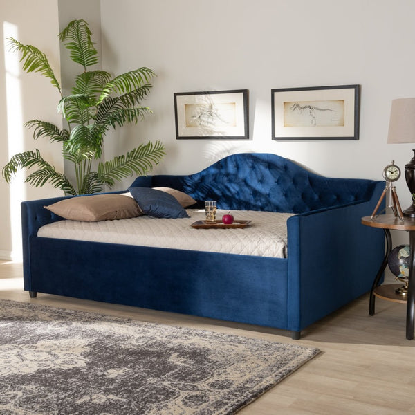 Baxton Studio Baxton Studio Perry Luxurious Royal Blue Velvet Daybed with Button Tufting for Stylish Comfort CF8940-Navy Blue-Daybed-F