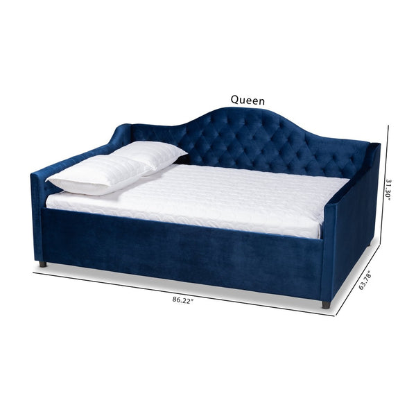 Baxton Studio Baxton Studio Perry Luxurious Royal Blue Velvet Daybed with Button Tufting for Stylish Comfort CF8940-Navy Blue-Daybed-F
