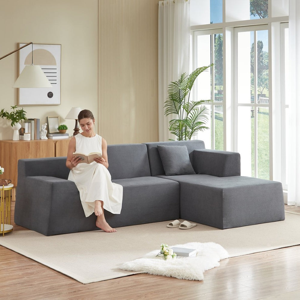 English Elm Modern Corduroy L-shaped Sectional Sofa with High Back for Cozy Living Rooms W3396P414718