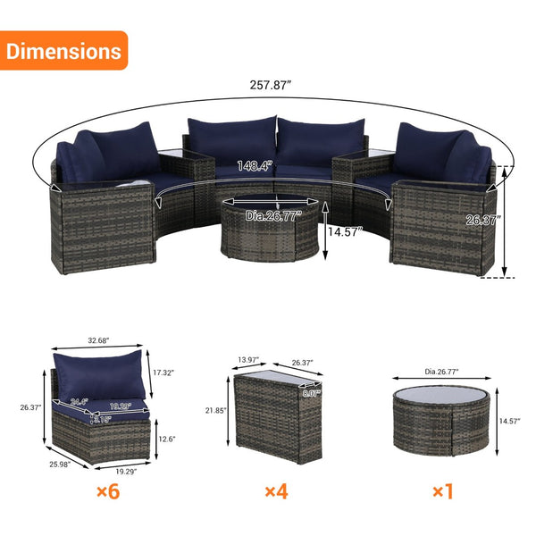 English Elm Outdoor Patio Furniture 11-Piece Half-Moon Sectional Set With Round Table - Stylish & Durable Comfort W874S00049-GIGA