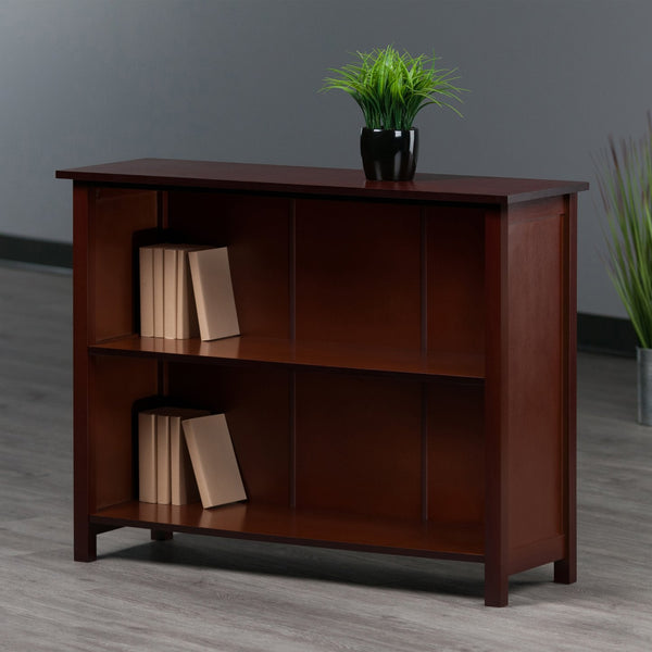 Winsome Wood Milan 2-section Wide Bookcase In Rich Walnut - Stylish Storage For Books, Collectibles & More! Walnut Solid ,Composite Wood 94539-winsome-wood