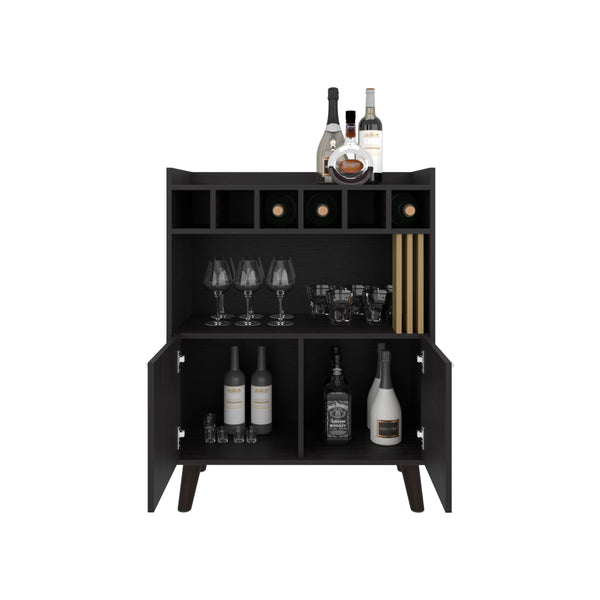 English Elm Vance 40" High Bar Cabinet – Dark Wenge Wine Rack, 6 Bottle Cubbies, 2 Doors, 4 Shelves, Countertop Elegance B070P254779
