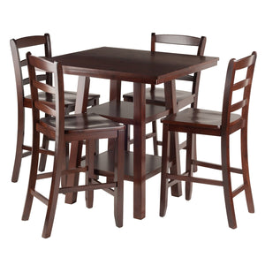Winsome Wood Orlando 5-piece High Table Set With Ladder-back Stools, Walnut Finish - Perfect For Dining & Work! Walnut Solid ,Composite Wood 94542-winsome-wood