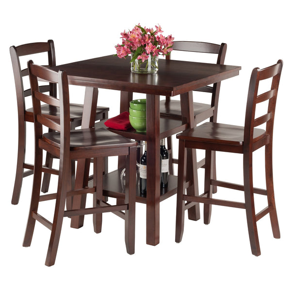 Winsome Wood Orlando 5-piece High Table Set With Ladder-back Stools, Walnut Finish - Perfect For Dining & Work! Walnut Solid ,Composite Wood 94542-winsome-wood