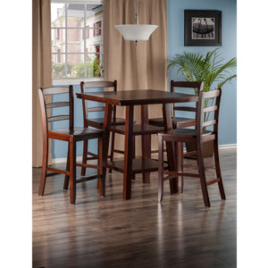 Winsome Wood Orlando 5-piece High Table Set With Ladder-back Stools, Walnut Finish - Perfect For Dining & Work! Walnut Solid ,Composite Wood 94542-winsome-wood