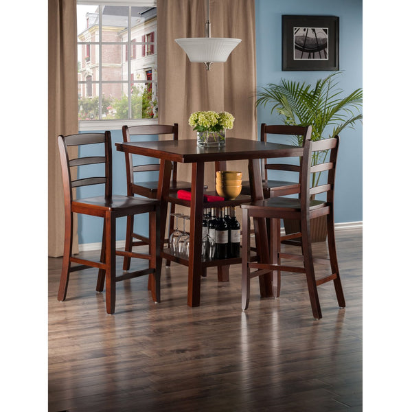 Winsome Wood Orlando 5-piece High Table Set With Ladder-back Stools, Walnut Finish - Perfect For Dining & Work! Walnut Solid ,Composite Wood 94542-winsome-wood